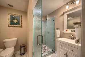 Combined shower/bathtub, hair dryer
