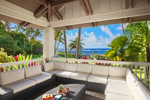 Terrace/patio - Waiohai Beach House: Poipu Beachfront Estate (Koloa)