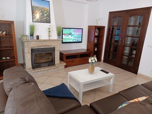TV, fireplace, books - Villa Girasol with private swimming pool and jacuzzi (Lagos)