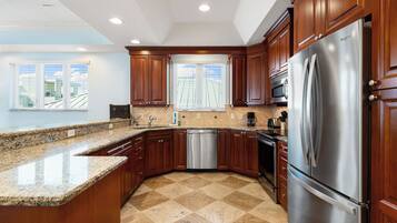 Fridge, microwave, oven, toaster