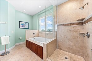 House, Multiple Beds (Changes in Attitude) | Bathroom | Hair dryer, towels - A Somewhere is Here by Beachside Management  (Siesta Key)