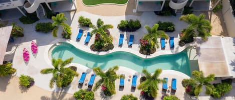 Outdoor pool, open 9:00 AM to 9:00 PM, pool loungers