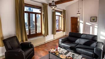 TV, caminetto, libri