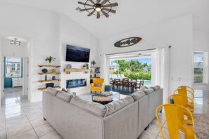 Smart TV, fireplace, video games, table football