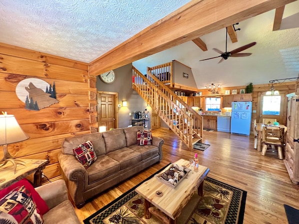 Smart TV, fireplace, video games, DVD player