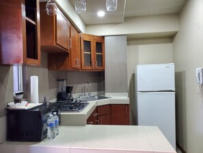Full-size fridge, microwave, oven, stovetop
