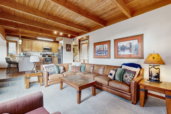 TV, fireplace, DVD player, books - Open, mountain-view condo with deck, fireplace, pool, tennis & hot tub (Keystone)