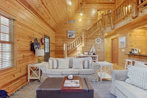 TV, fireplace, books
