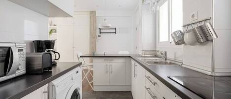 Fridge, microwave, oven, dishwasher