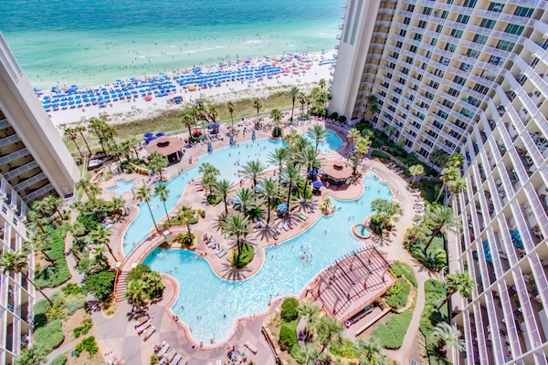 Balcony view of beach and Pool