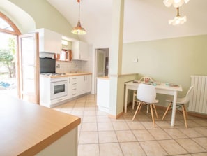 Fridge, microwave, oven, cookware/dishes/utensils