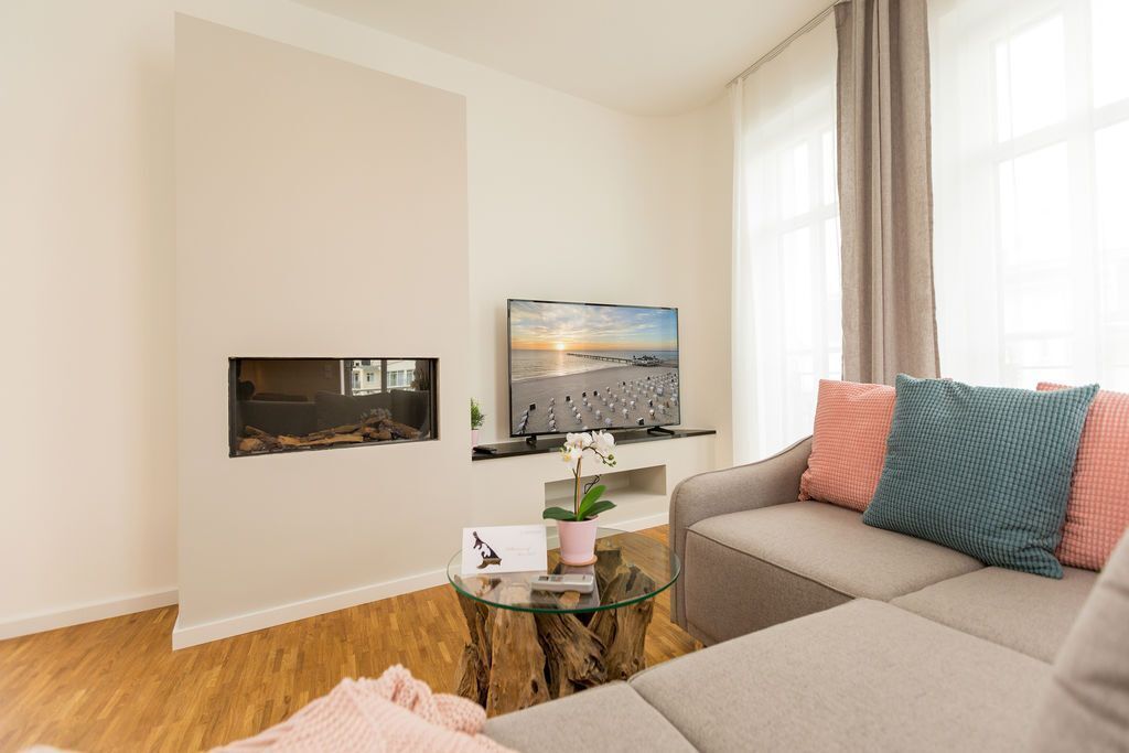 TV, fireplace