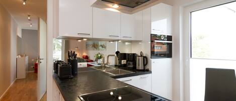 Fridge, microwave, oven, dishwasher