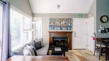 TV, fireplace