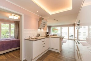 Fridge, microwave, oven, dishwasher