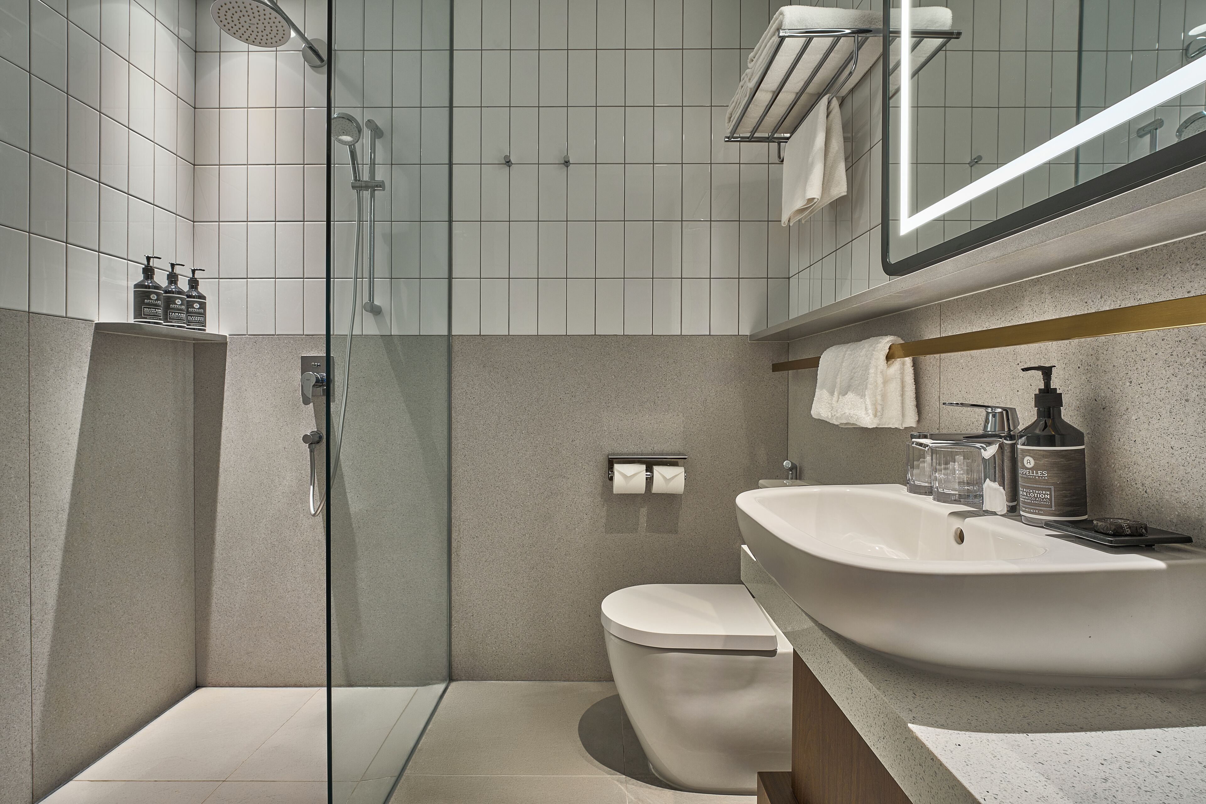 Executive-Suite | Badezimmer | Dusche, umweltfreundliche Kosmetikartikel, Haartrockner, Hausschuhe