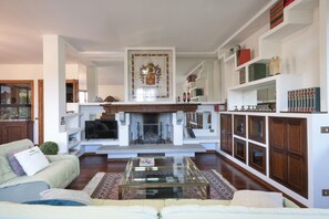 TV, fireplace