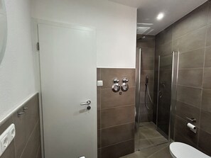 Dusche, Haartrockner, Handtücher, Seife