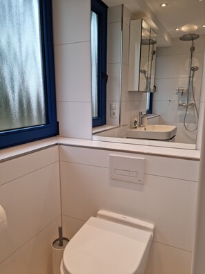 Shower, hair dryer, toilet paper