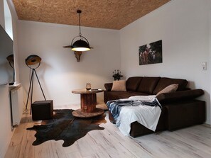 Smart TV, chimenea y libros 