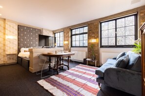 Apartment, 1 Queen Bed | Living room - Quiet Bespoke Designed Warehouse Openplan Studio (London)