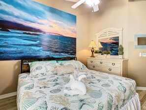 4 bedrooms, desk, iron/ironing board, travel crib