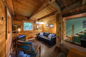 Televisión, chimenea y libros 