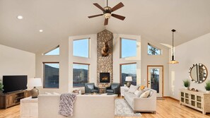 TV, fireplace, offices