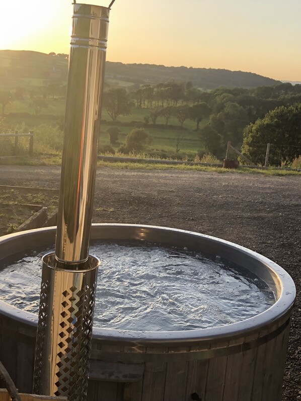 Outdoor spa tub - Farm setting with large living areas and wood fired hot tub (Carmarthen)