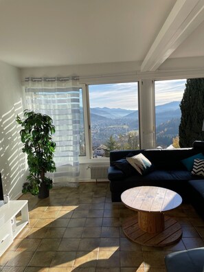 Televisión, mesa de ping pong, libros, estéreo