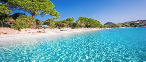 Playa en los alrededores, camastros y toallas de playa