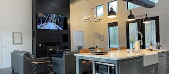 Modern Luxe has everything with HUGE back deck, jacuzzi, glam outdoor fireplace