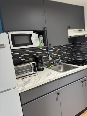 ثلاجة/مجمد بحجم كبير، ميكروويف، موقد طهي مسطح، ماكينة لصنع القهوة/الشاي