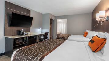 Desk, laptop workspace, blackout drapes, soundproofing