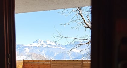 Old farmhouse, mountain view