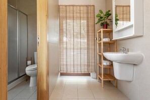 Hair dryer, towels, toilet paper