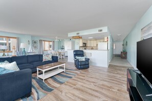 TV, DVD player, video library