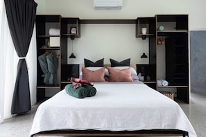 Blackout curtains, iron/ironing board, free WiFi, bed sheets