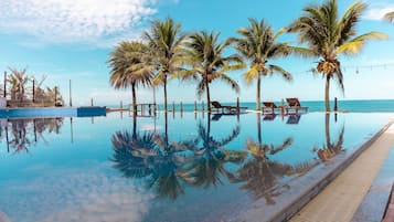 Outdoor pool, pool umbrellas, pool loungers