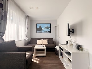 Televisio, DVD-soitin, pöytätennispöytä, stereot