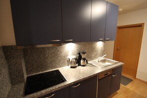 Kühlschrank, Mikrowelle, Herdplatte, Geschirrspüler