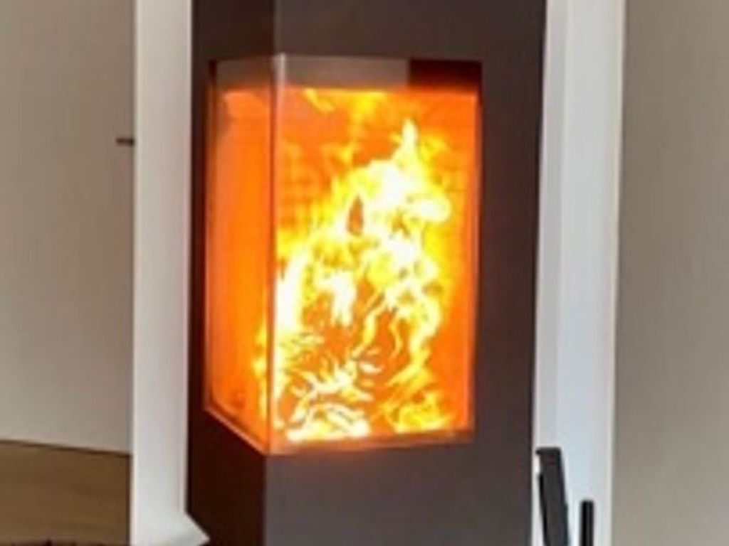 A wall-mounted display with a fiery design.