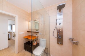 Regadera, secadora de cabello, toallas 