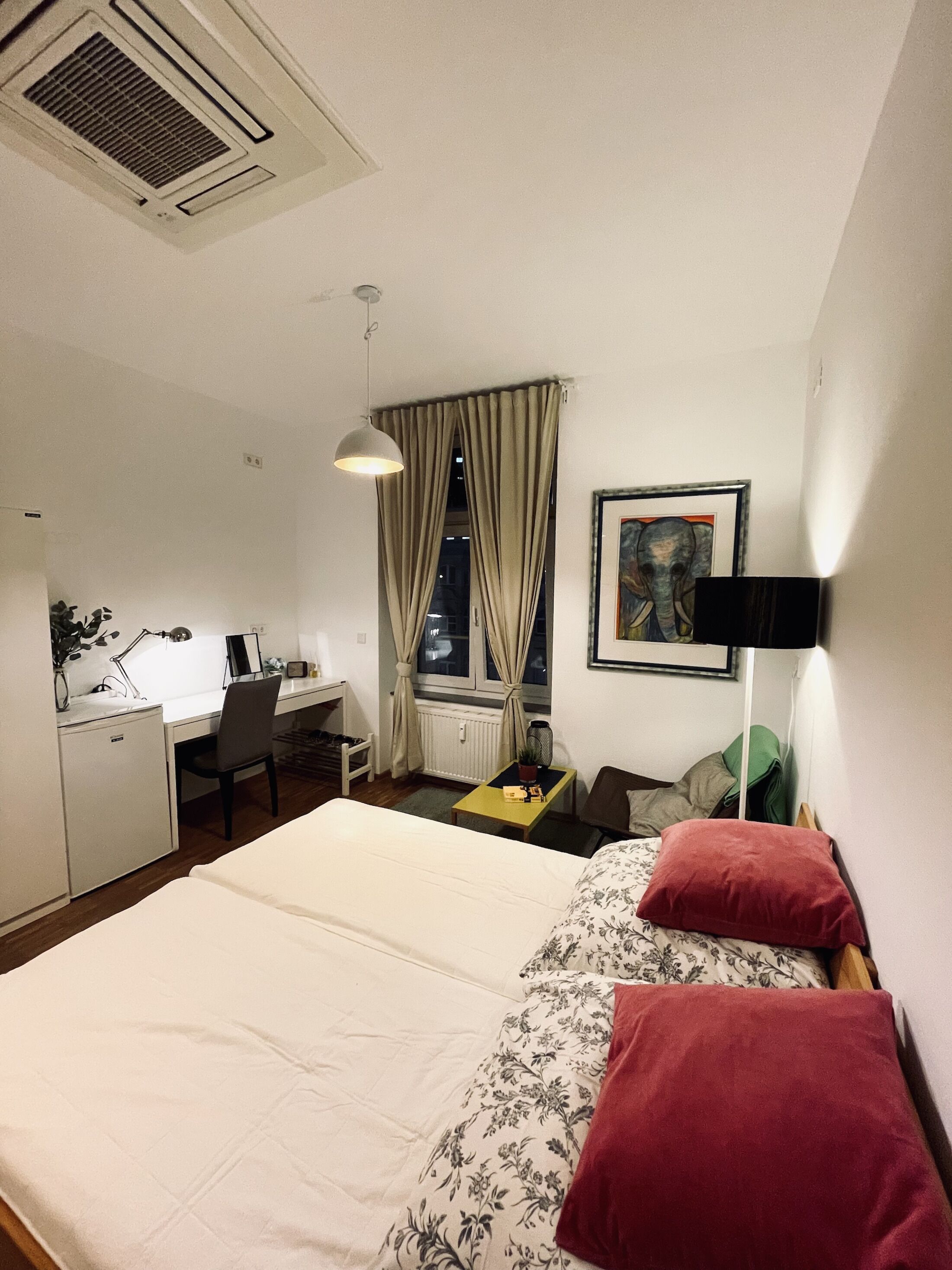 Memory-foam beds, desk, laptop workspace, blackout curtains