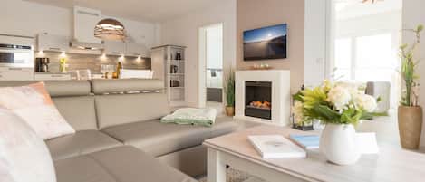 TV, fireplace
