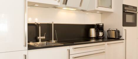 Fridge, microwave, oven, dishwasher