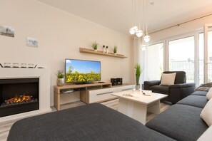 Televisión y chimenea 