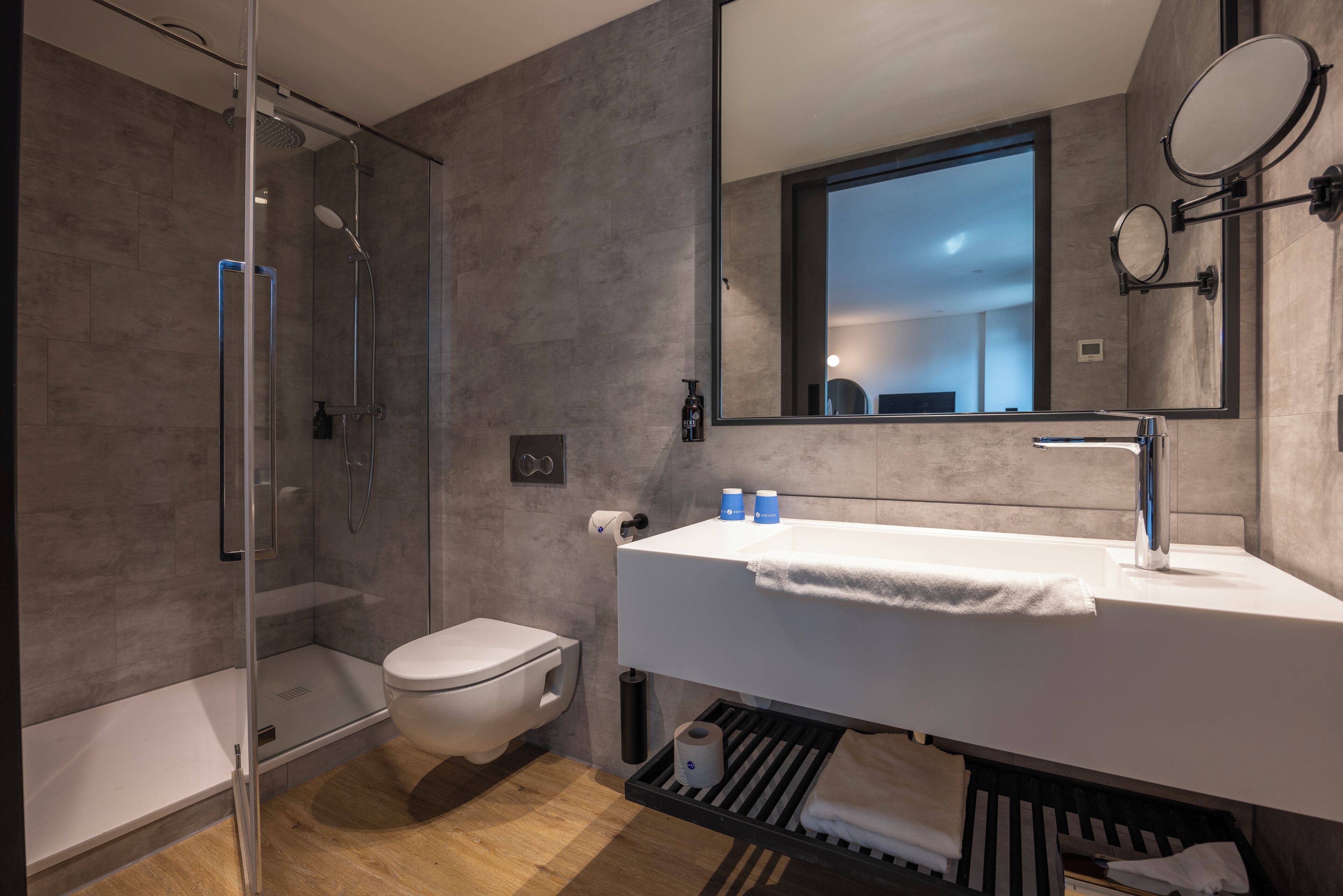 luxury room | bathroom | shower, rainfall showerhead, towels