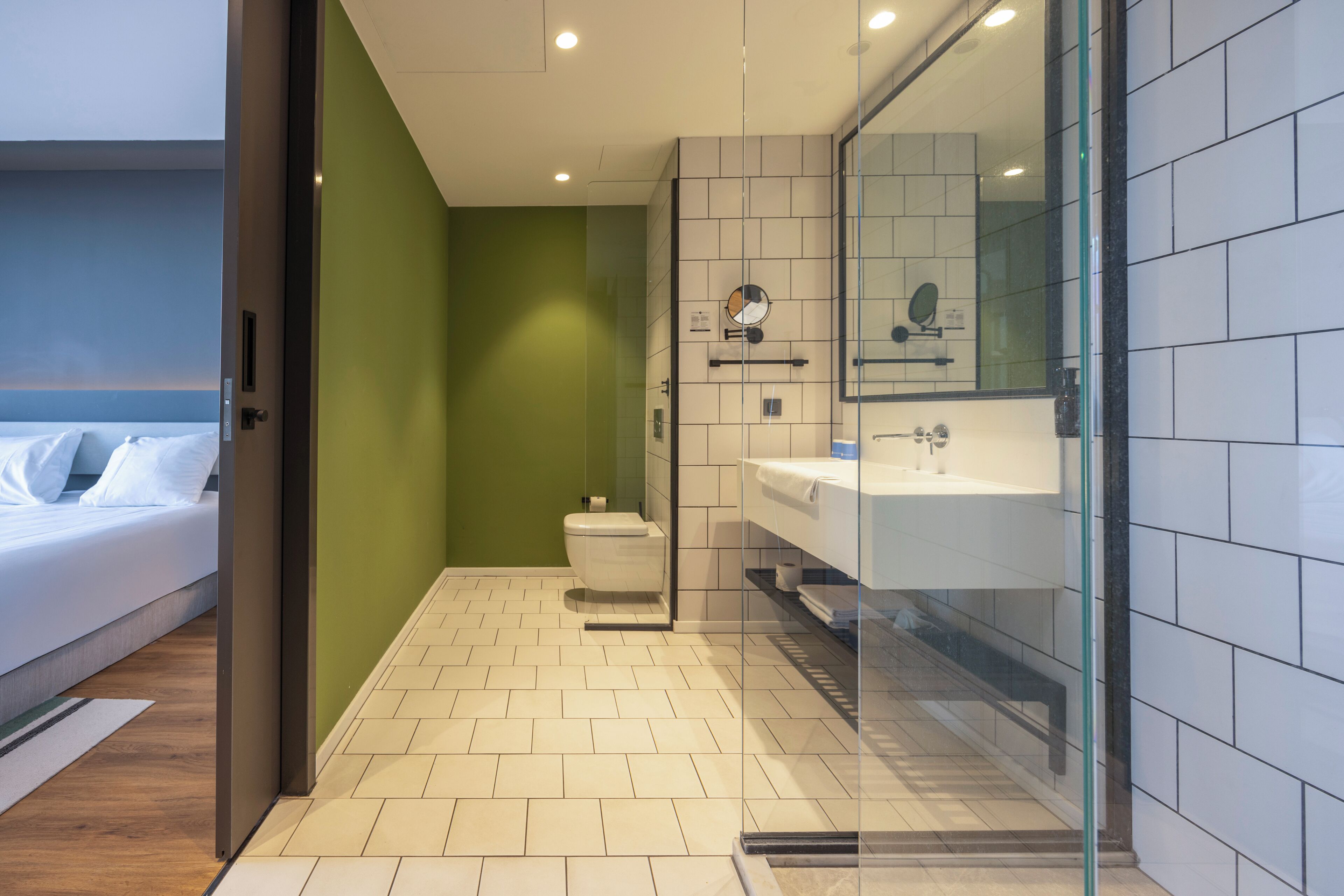 apartment | bathroom | shower, rainfall showerhead, towels