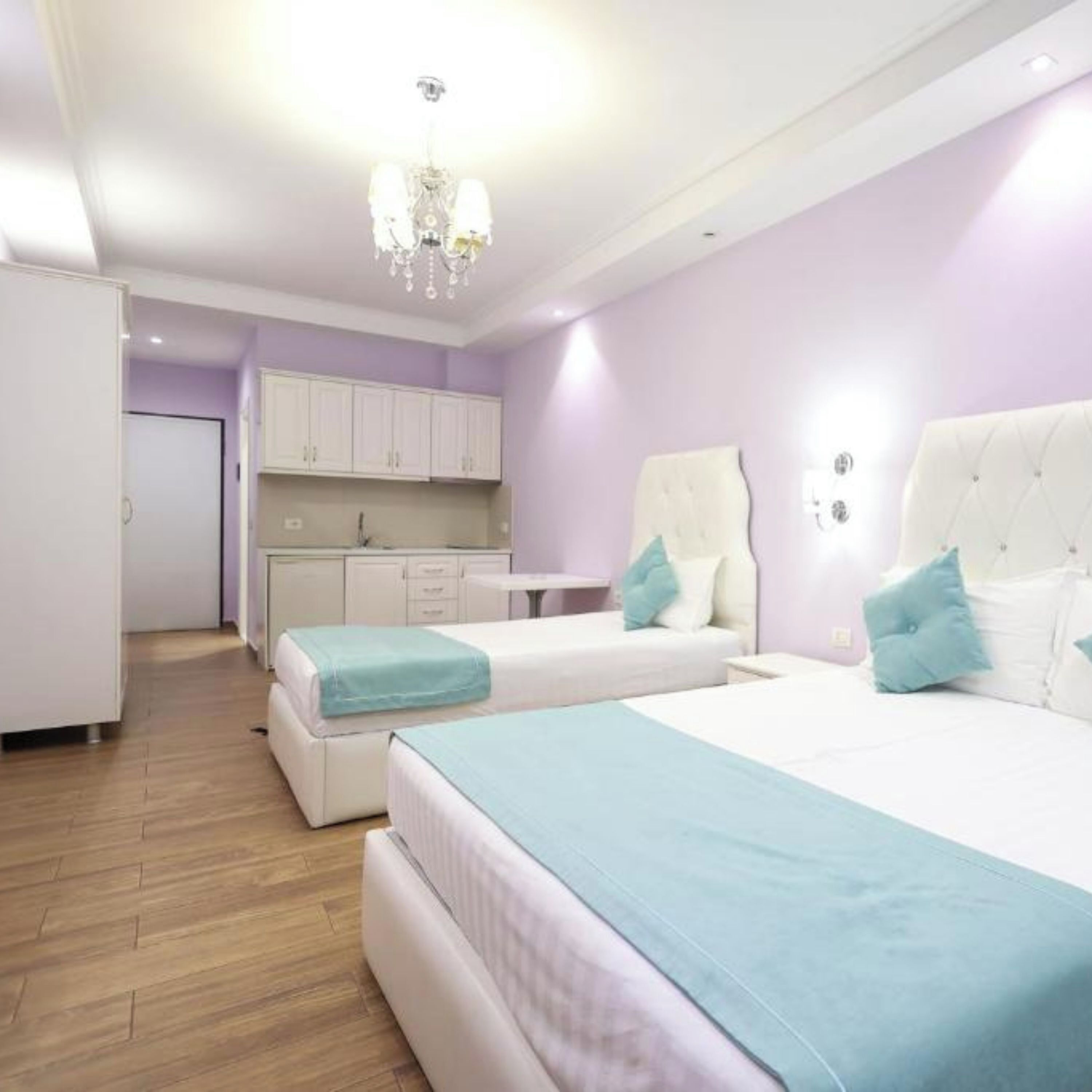 Premium bedding, laptop workspace, blackout curtains, free WiFi